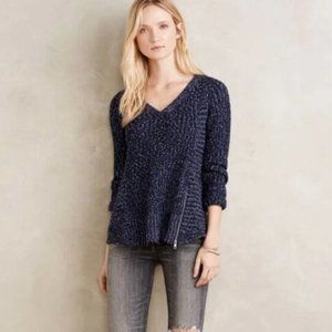 Anthropologie Moth purple/blue gnarled thick sweater with cool side zip